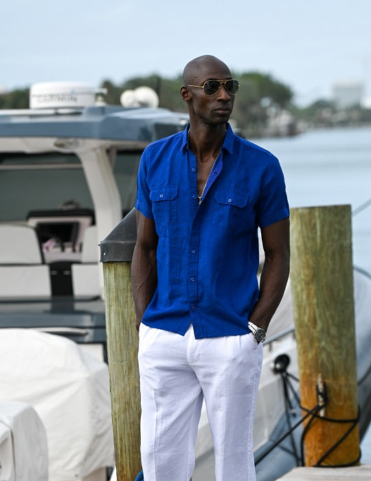 Men's Aruba Solid Short Sleeve Cargo Linen Shirts