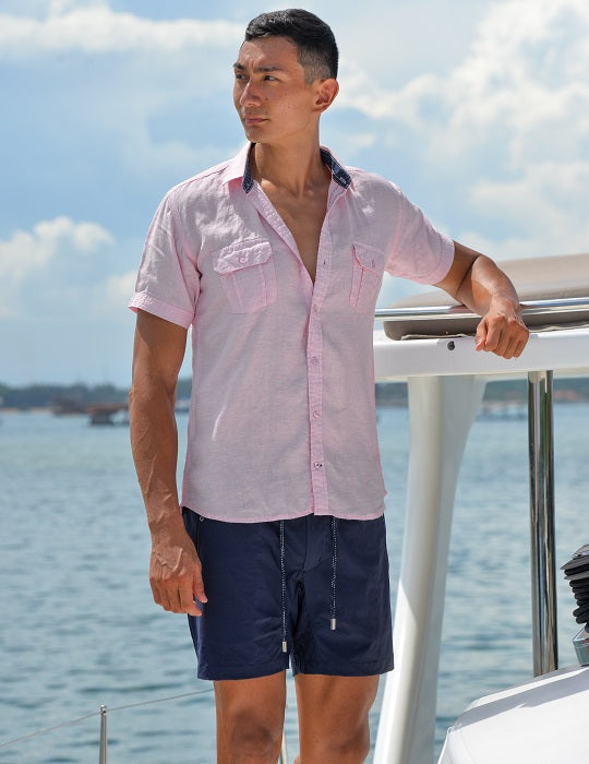 Men's Aruba Solid Short Sleeve Cargo Linen Shirts