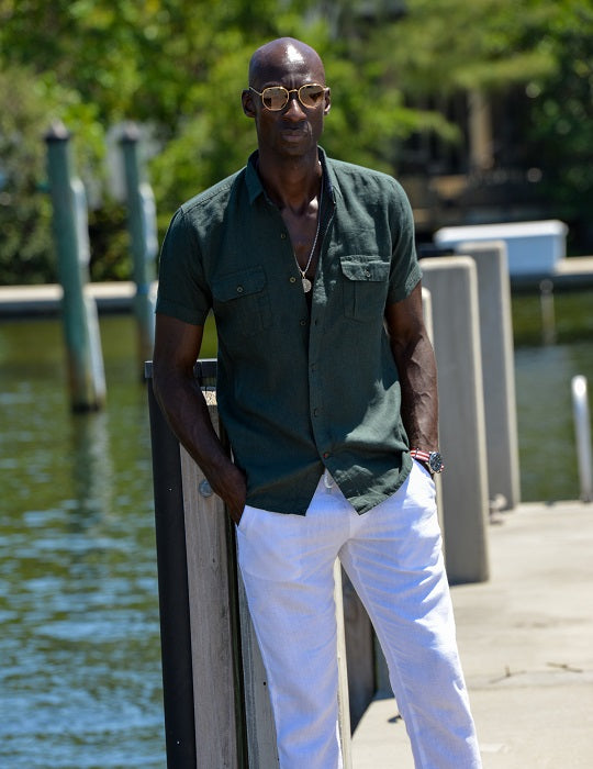 Men's Aruba Solid Short Sleeve Cargo Linen Shirts