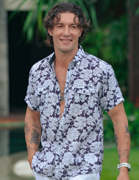Men's Aruba Patterned Short Sleeve Cargo Linen Shirts