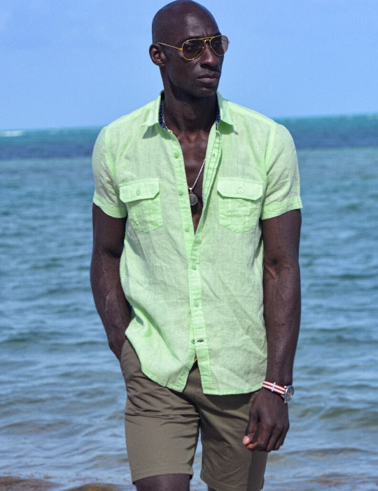 Men's Aruba Solid Short Sleeve Cargo Linen Shirts