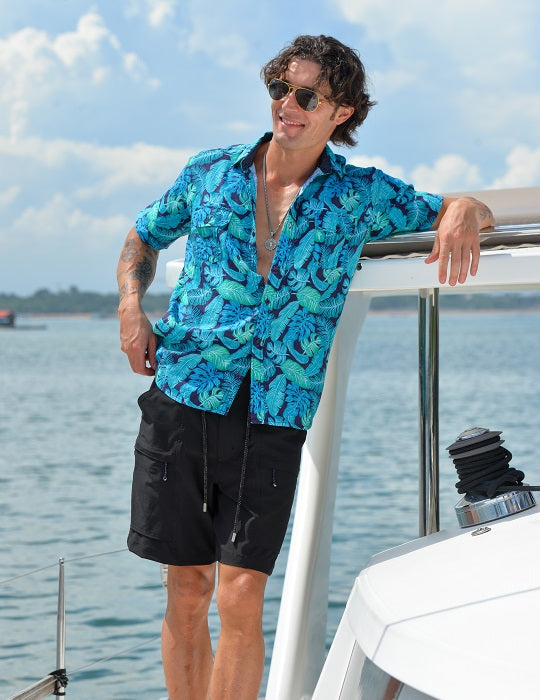 Men's Aruba Patterned Short Sleeve Cargo Linen Shirts