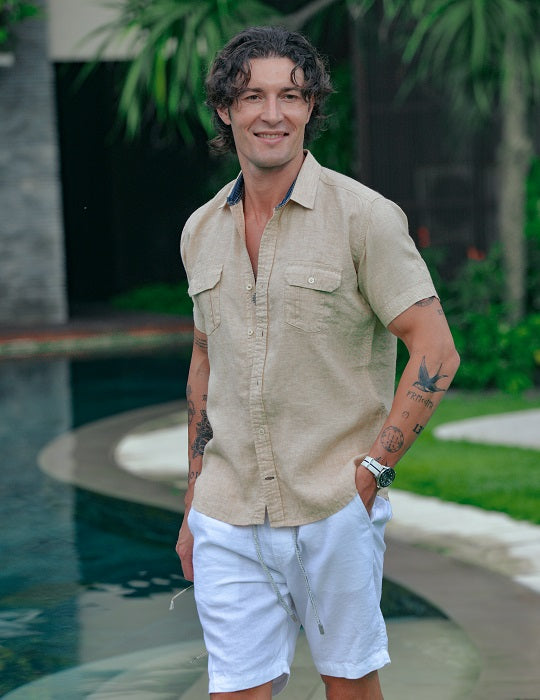 Men's Aruba Solid Short Sleeve Cargo Linen Shirts