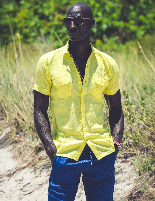 Men's Aruba Solid Short Sleeve Cargo Linen Shirts