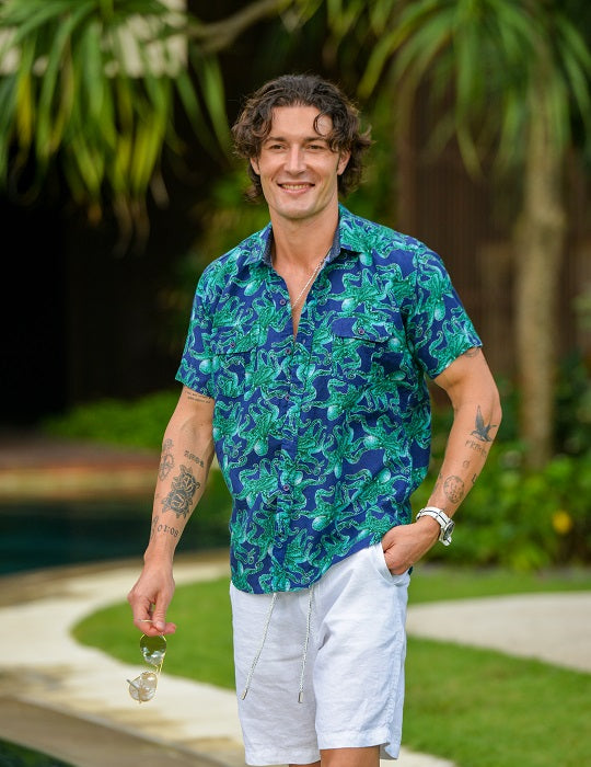 Men's Aruba Patterned Short Sleeve Cargo Linen Shirts