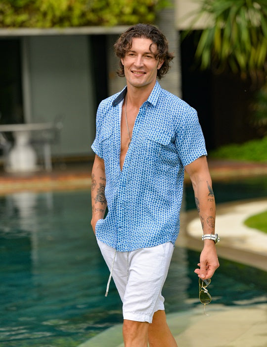 Men's Aruba Patterned Short Sleeve Cargo Linen Shirts