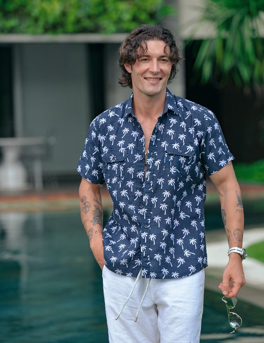 Men's Aruba Patterned Short Sleeve Cargo Linen Shirts