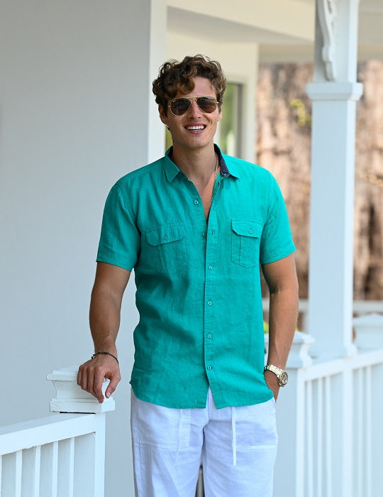 Aruba Solid Short Sleeve Cargo Linen Shirts