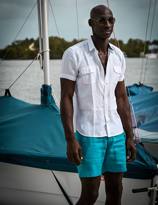 Men's Aruba Solid Short Sleeve Cargo Linen Shirts