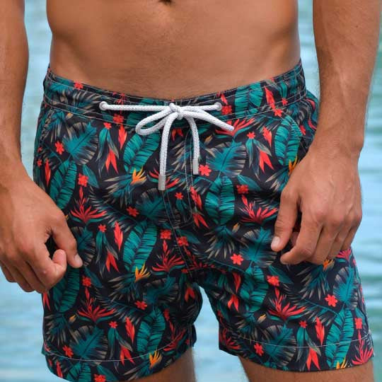 Men's Bora Bora Tailored Swim Shorts - Tropical Foliage