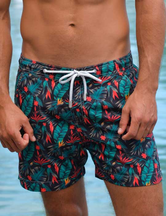 Bora Bora Tailored Swim Shorts - Tropical Foliage