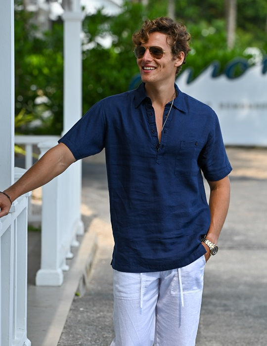 Brady Solid Short Sleeve Pull on Linen Shirts