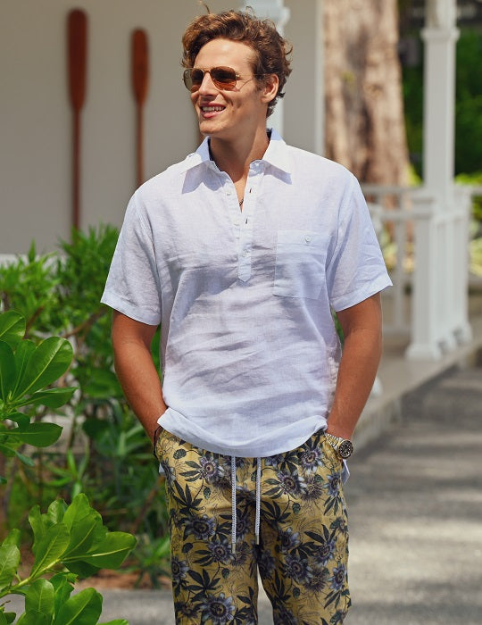 Brady Solid Short Sleeve Pull on Linen Shirts
