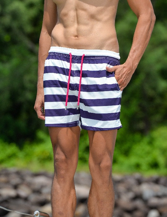 Men's Catamaran Sports Swim Shorts - Big Horizontal Stripes