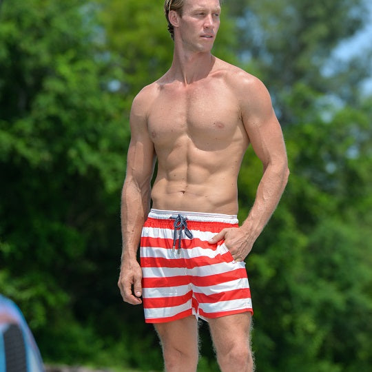 Men's Catamaran Sports Swim Shorts - Big Horizontal Stripes