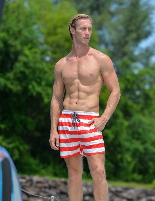 Men's Catamaran Sports Swim Shorts - Big Horizontal Stripes