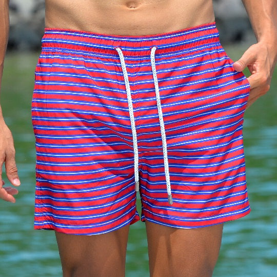 Men's Catamaran Sports Swim Shorts - Small Horizontal Stripes