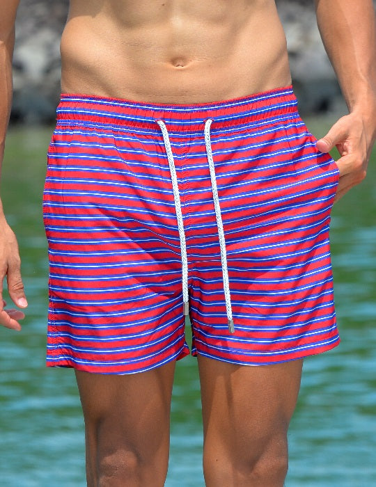 Men's Catamaran Sports Swim Shorts - Small Horizontal Stripes