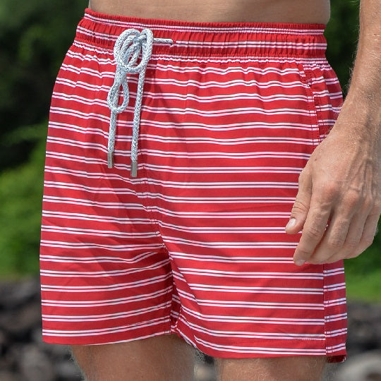 Men's Catamaran Sports Swim Shorts - Small Horizontal Stripes