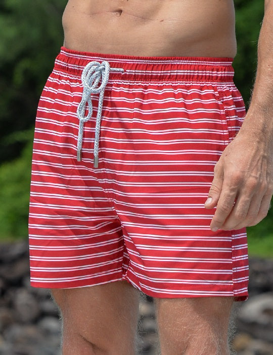 Men's Catamaran Sports Swim Shorts - Small Horizontal Stripes