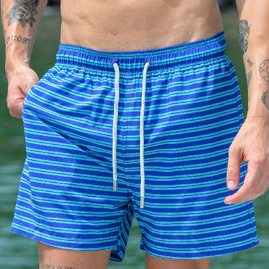 Men's Catamaran Sports Swim Shorts - Small Horizontal Stripes