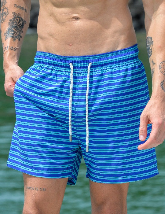 Men's Catamaran Sports Swim Shorts - Small Horizontal Stripes