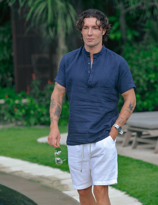 Goa Short Sleeve Mandarin Collar Linen Shirts