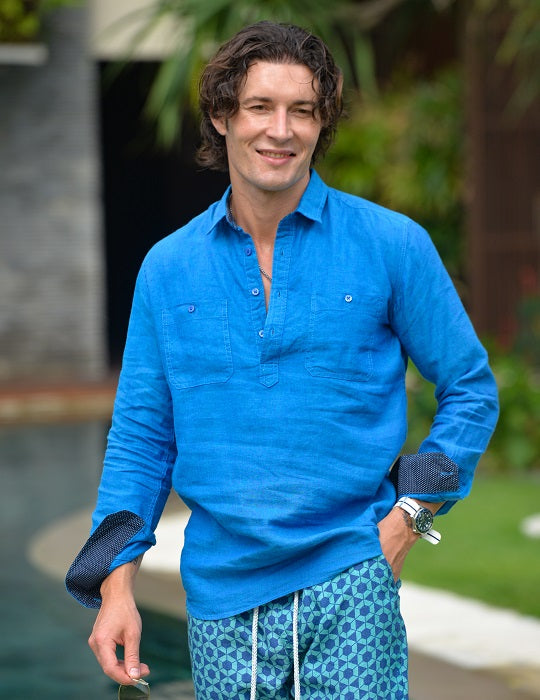 Ibiza Long Sleeve Solid Pull on Linen Shirts