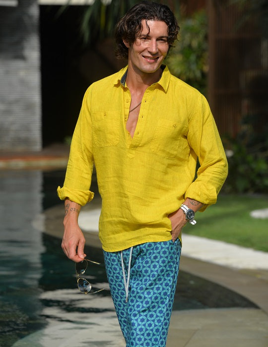 Ibiza Long Sleeve Solid Pull on Linen Shirts