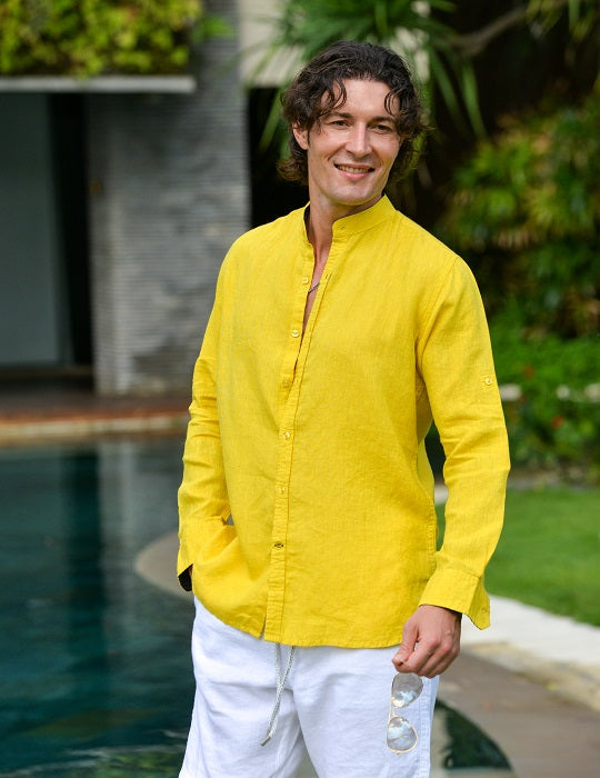 Men's Indie Long Sleeve Mandarin Collar Linen Shirts