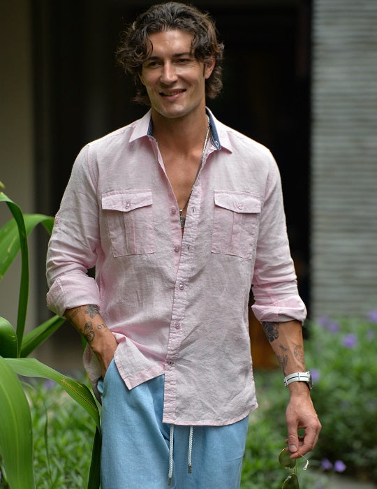 Men's Kruger Cargo Pocket Long Sleeve Linen Shirts