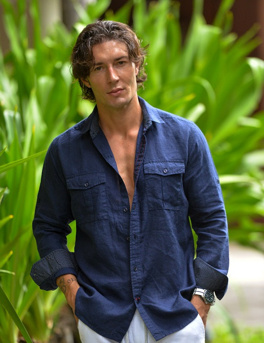 Men's Kruger Cargo Pocket Long Sleeve Linen Shirts