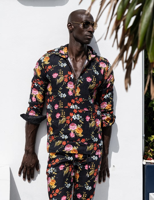 Men's Long Beach Patterned Linen Hoodies