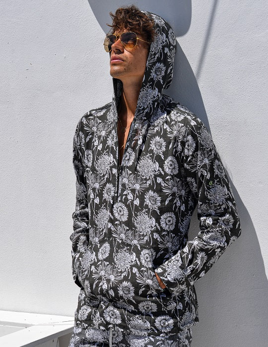 Men's Long Beach Patterned Linen Hoodies