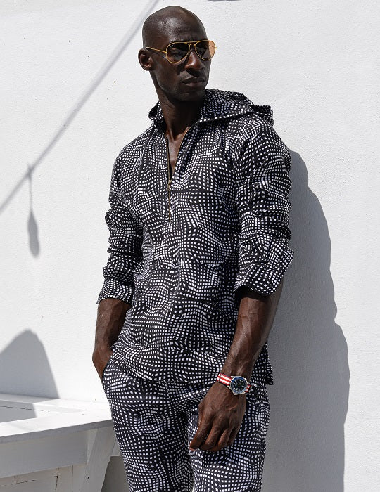 Men's Long Beach Patterned Linen Hoodies
