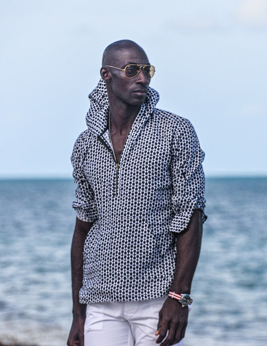 Men's Long Beach Patterned Linen Hoodies