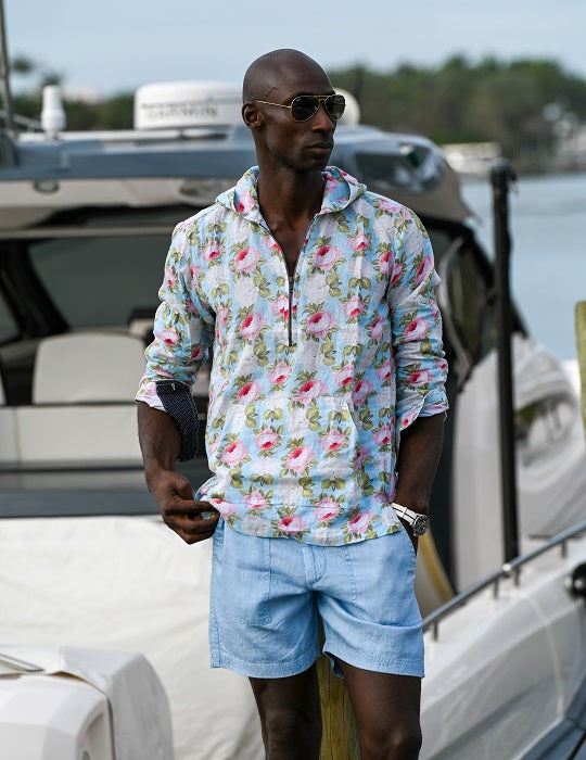 Men's Long Beach Patterned Linen Hoodies