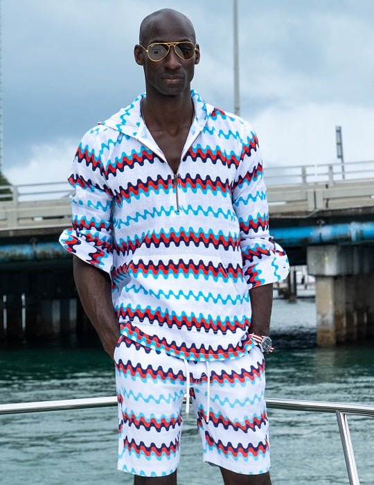 Men's Long Beach Patterned Linen Hoodies