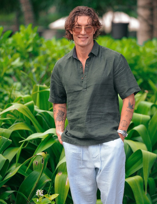 Men's Malta Short Sleeve Pull on Linen Shirts