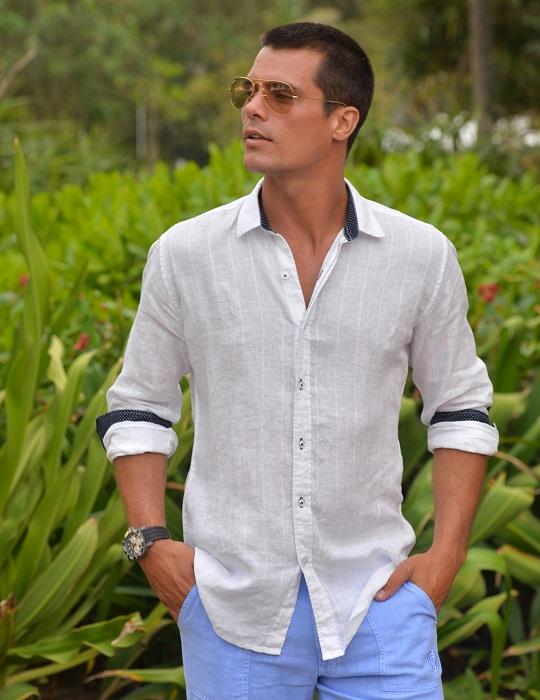Men's Paddington Long Sleeve Linen Shirt with Elbow Patches