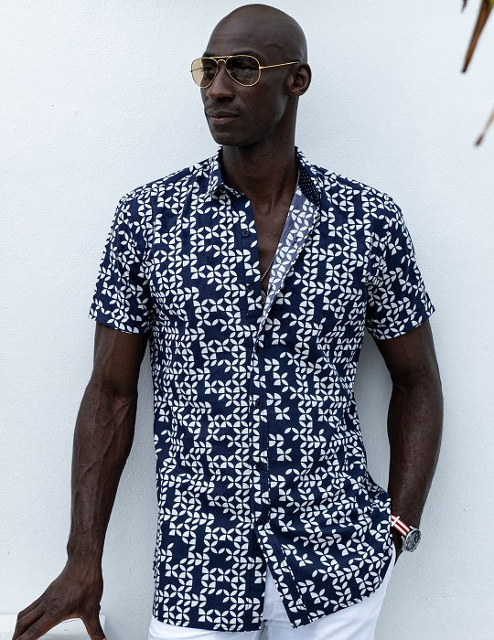 Men's Positano Poplin Short Sleeve Shirt - Leaves