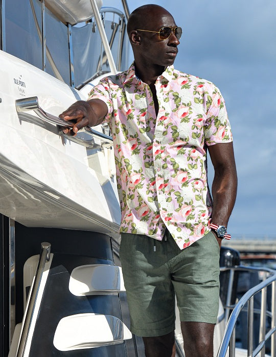 Men's Positano Poplin Short Sleeve Shirt - Peony