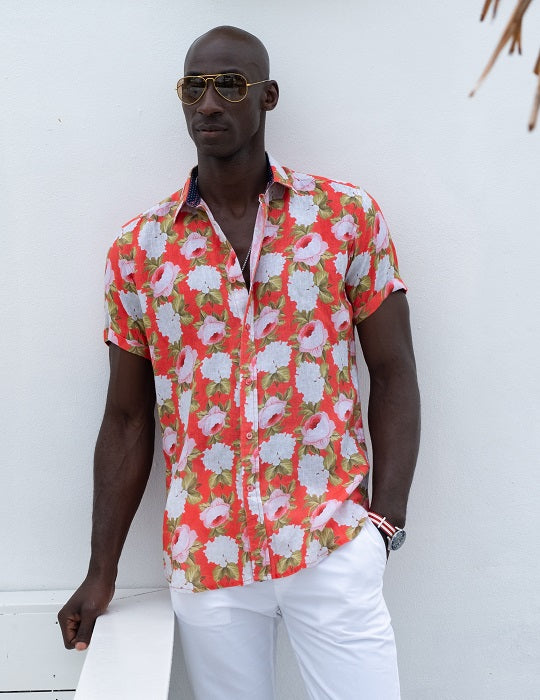 Men's Positano Poplin Short Sleeve Shirt - Peony