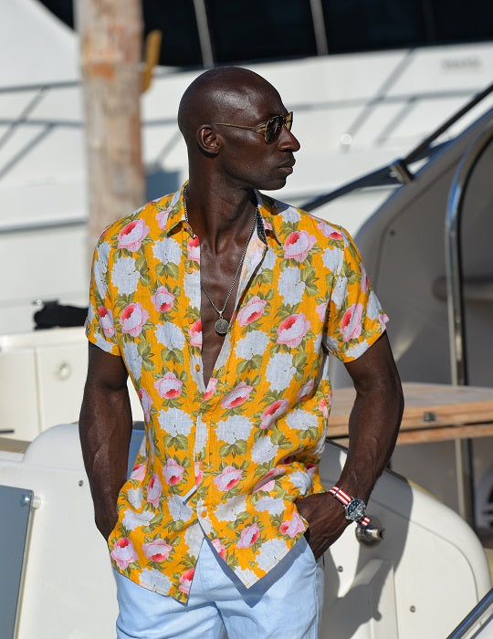 Men's Positano Poplin Short Sleeve Shirt - Peony