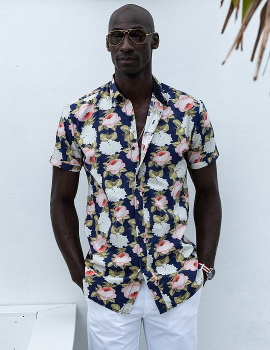 Men's Positano Poplin Short Sleeve Shirt - Peony