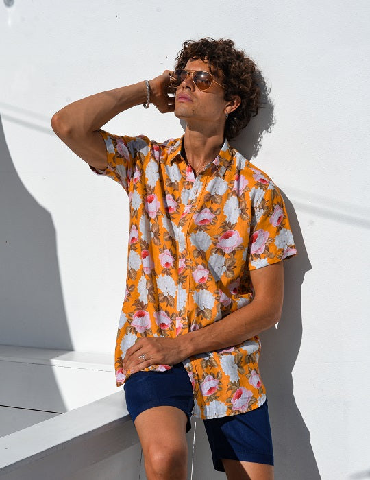 Men's Positano Poplin Short Sleeve Shirt - Peony