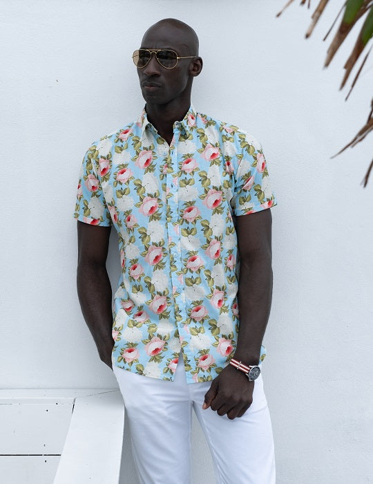 Men's Positano Poplin Short Sleeve Shirt - Peony