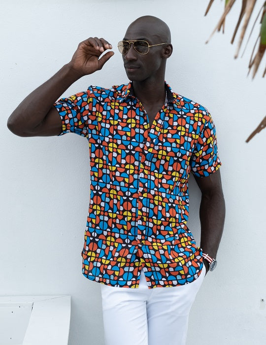 Men's Positano Patterned Short Sleeve Linen Shirts