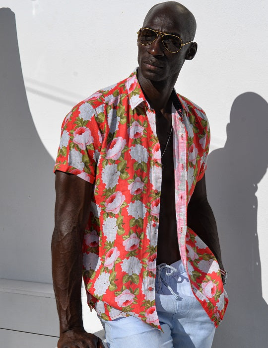 Men's Positano Patterned Short Sleeve Linen Shirts