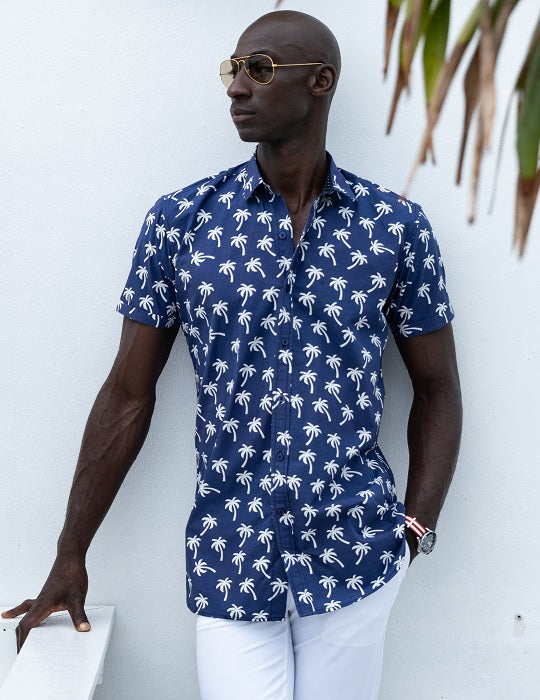 Men's Positano Patterned Short Sleeve Linen Shirts